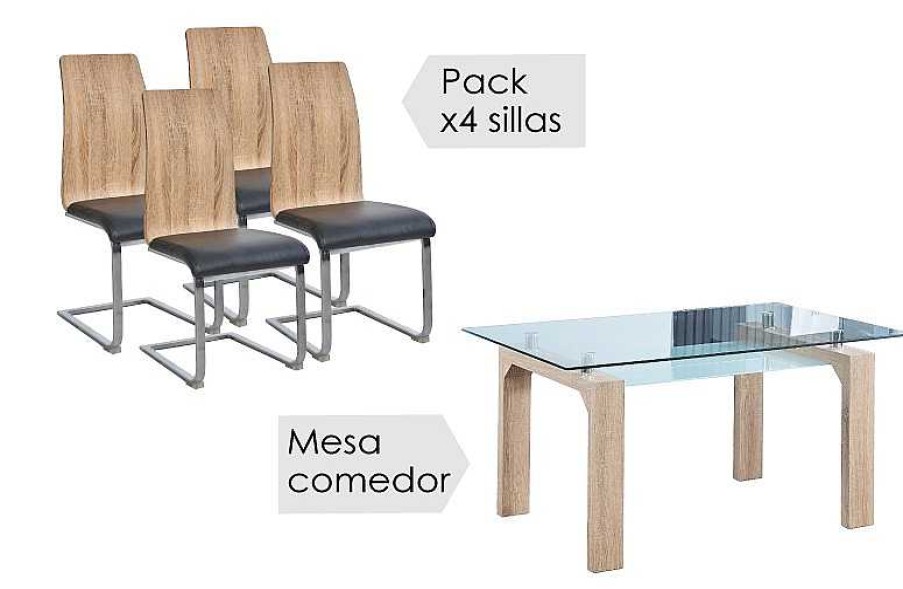 Salones Tus cosas de casa | Conjunto Mesa + 4 Sillas Sensei
