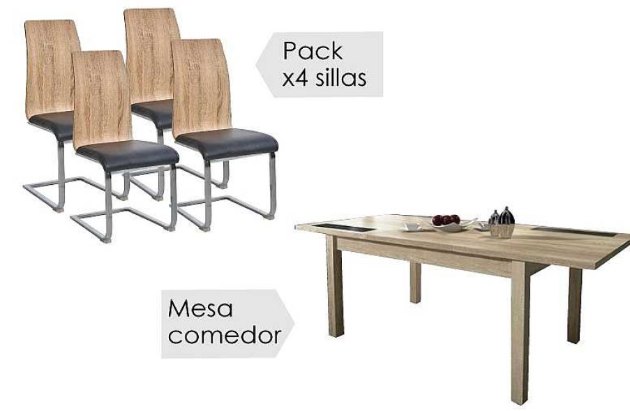 Salones Tus cosas de casa | Conjunto Mesa Lara + 4 Sillas Sensei