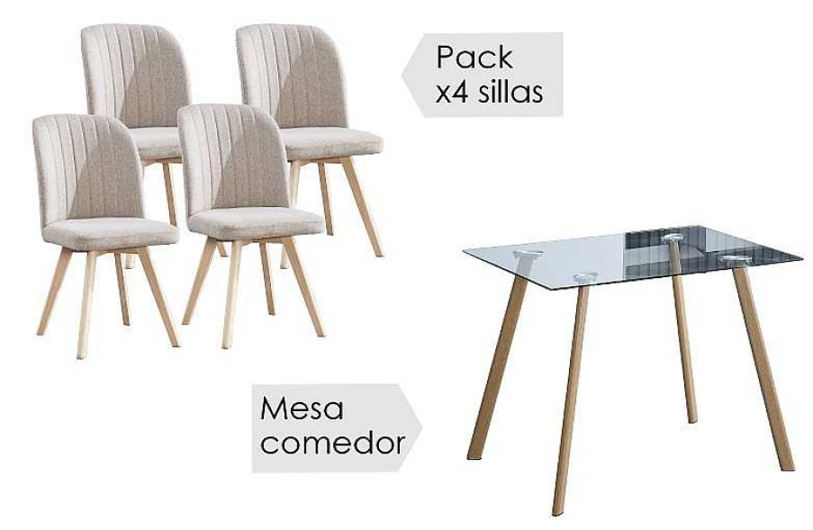Salones Tus cosas de casa | Conjunto Mesa Acnes + 4 Sillas Lane
