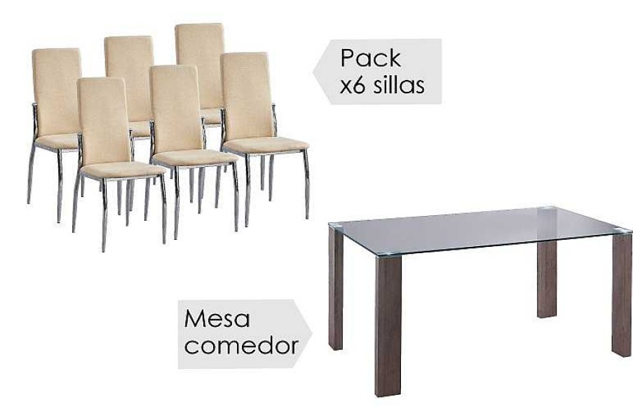 Salones Tus cosas de casa | Conjunto Mesa Hana + 6 Sillas Sakura