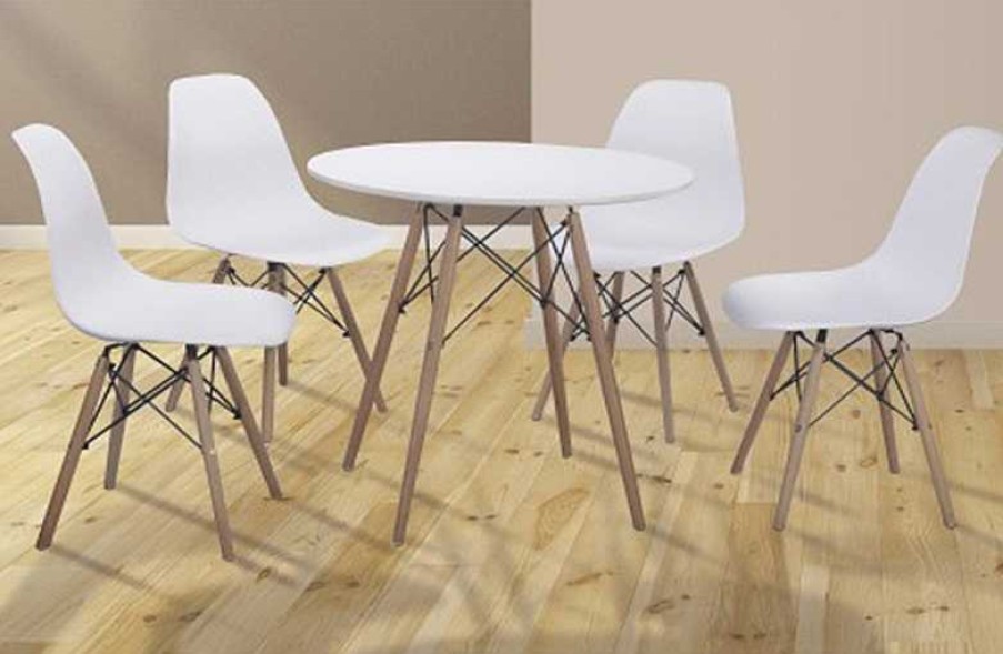 Salones Tus cosas de casa | Conjunto Mesa Redonda Y 4 Sillas Dinamarca Blanco