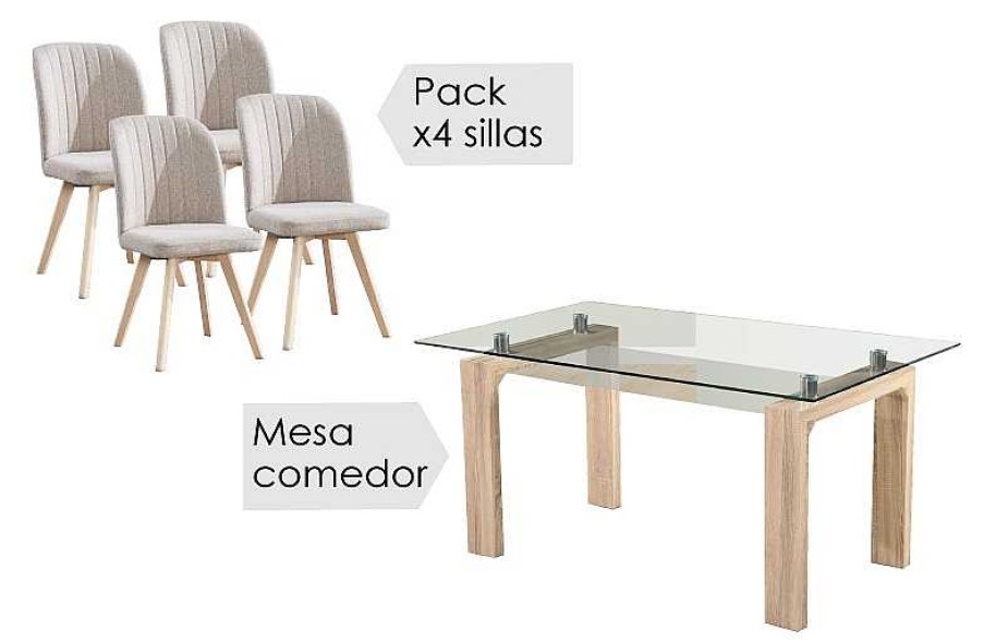 Salones Tus cosas de casa | Conjunto Mesa Sensei + 4 Sillas Lane
