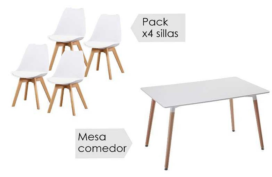 Salones Tus cosas de casa | Conjunto Mesa Dinamarca 100 + 4 Sillas Fina