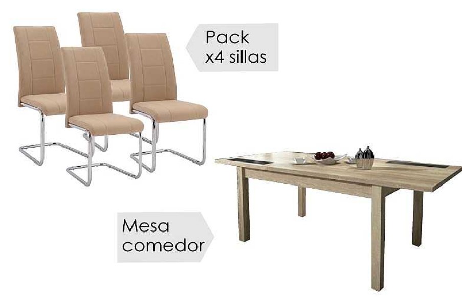 Salones Tus cosas de casa | Conjunto Mesa Lara + 4 Sillas San