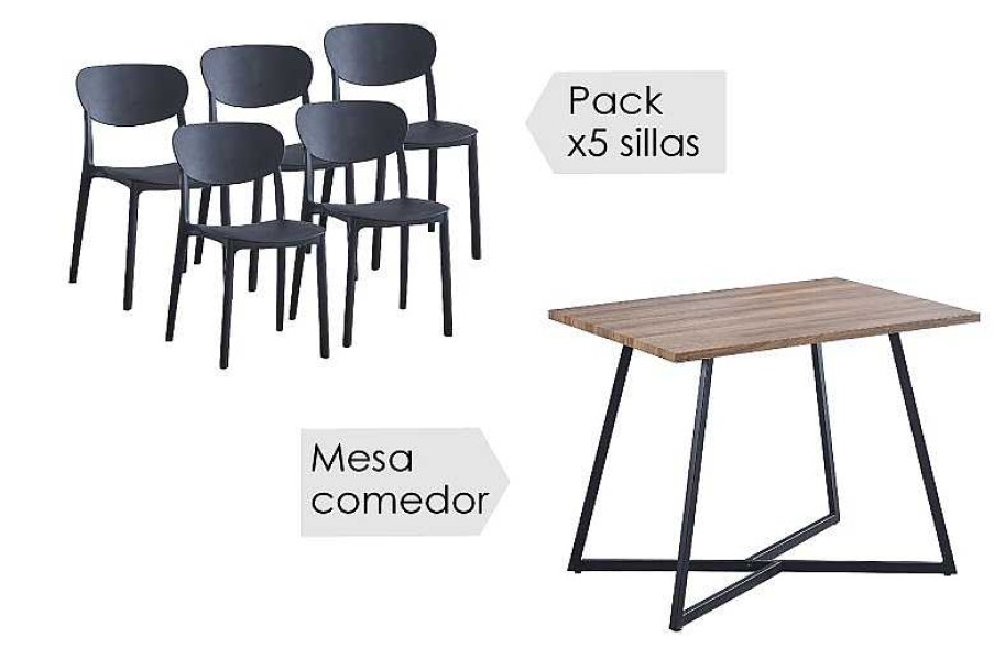Salones Tus cosas de casa | Conjunto Mesa Kirby + 5 Sillas Videl