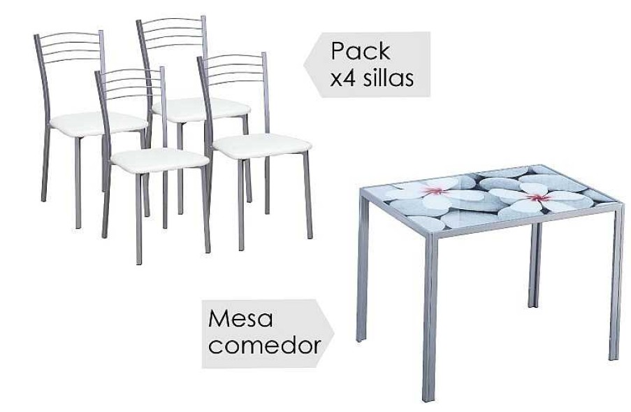 Salones Tus cosas de casa | Conjunto Mesa Fija Flores + 4 Sillas Mod.20