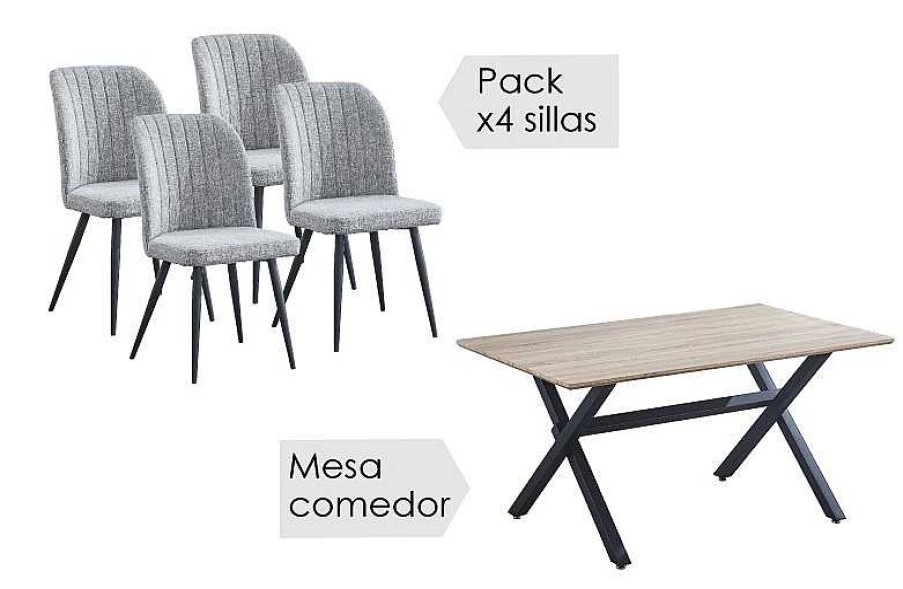 Salones Tus cosas de casa | Conjunto Mesa Royce W + 4 Sillas Rory