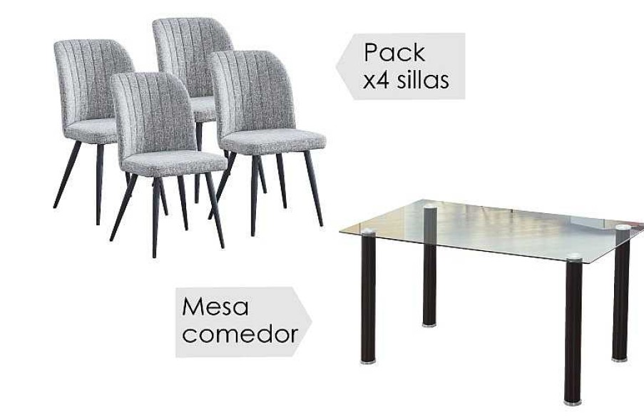 Salones Tus cosas de casa | Conjunto Mesa Yuri + 4 Sillas Rory