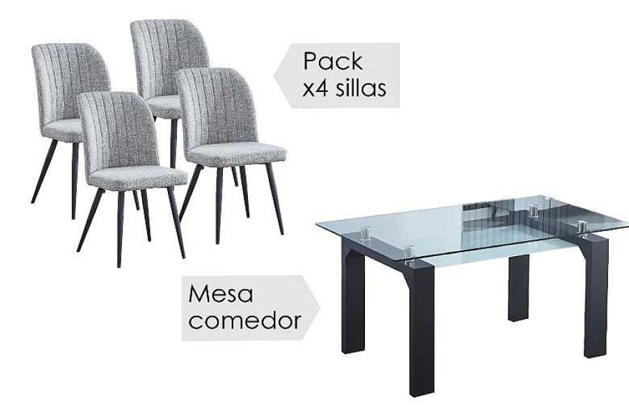 Salones Tus cosas de casa | Conjunto Mesa Sensei + 4 Sillas Rory